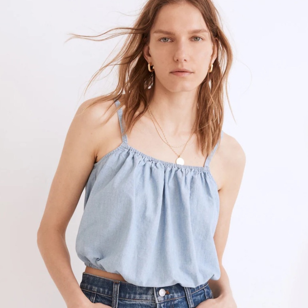 Madewell Womens Chambray Meriden Top in Vineshire Wash, size large